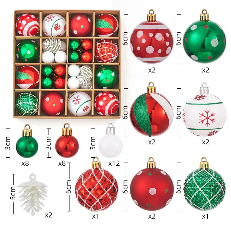 Christmas Decorations 44pcs Set Electroplated Painted Balls New Christmas Ball Christmas Tree Ornaments Simple Style Plastic