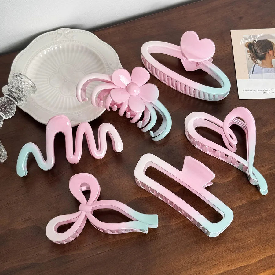 Dove Elegant Green Pink Gradient Shark Hair Clip Women's Luxury Sensation Headwear Perfect for Updos and Ponytails
