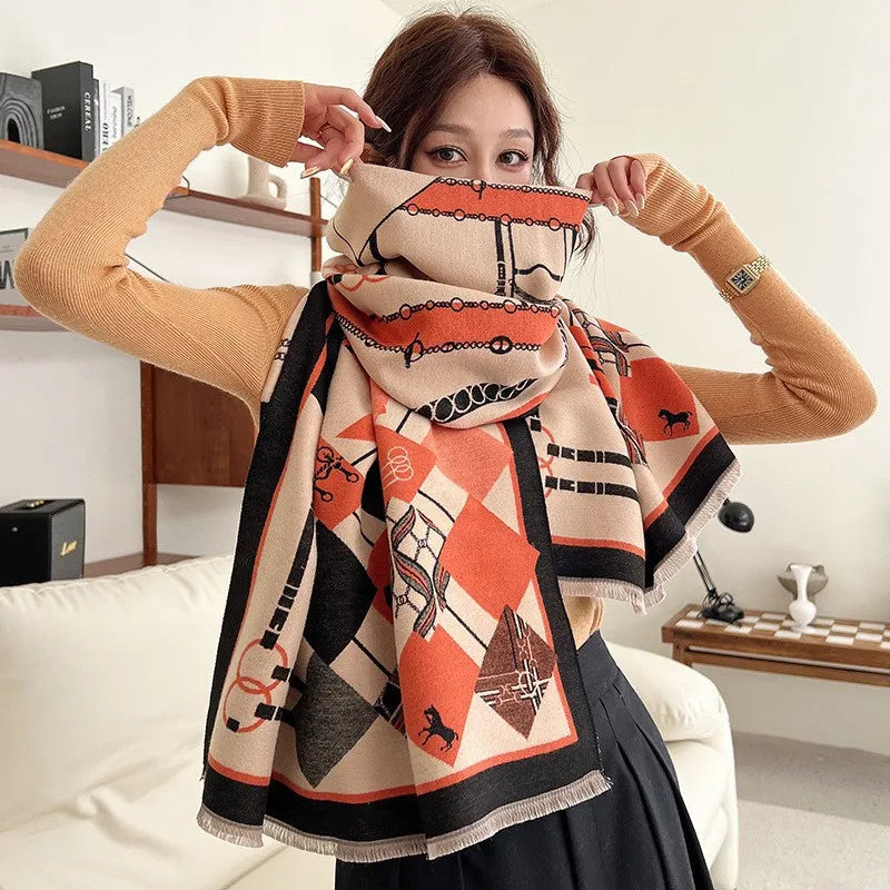 Unisex Basic Color Block Flower Acrylic Scarf