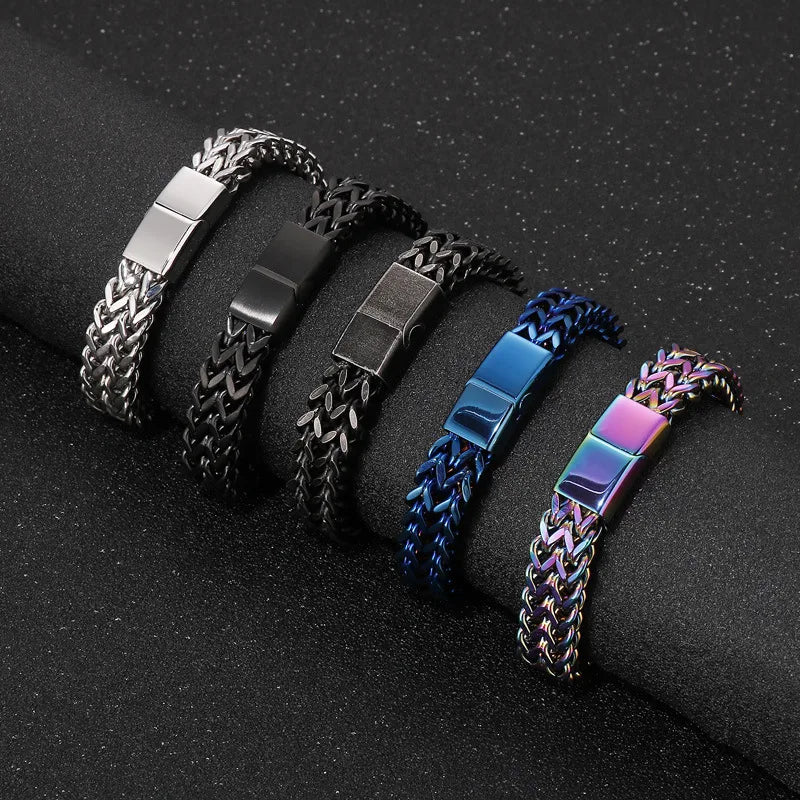 Hip-Hop Retro Color Block Titanium Steel Plating 18K Gold Plated Men's Bracelets