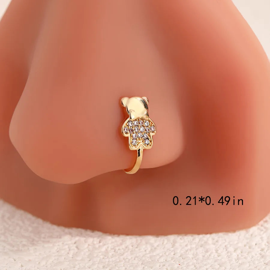 1 Piece Nose Rings & Studs Cute Wedding Pastoral Animal Bow And Arrow Heart Shape Copper Brass Plating Zircon 18K Gold Plated Nasal splint Nose Ring