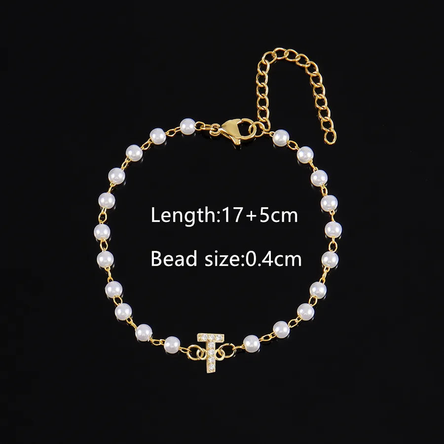 Elegant Simple Style Classic Style Letter 201 Stainless Steel Artificial Pearl Copper Bracelets 1 PCS/Package