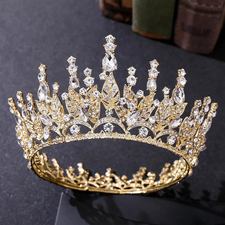 fashion leaf alloy inlay zircon crown 1 piece
