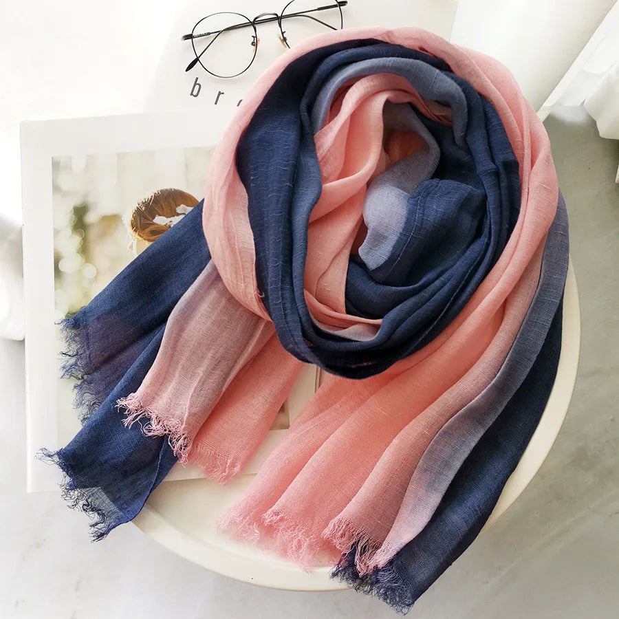 women's elegant gradient color cotton scarves & gloves