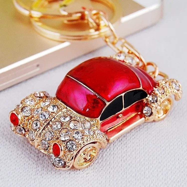 cute car metal diamond women's bag pendant keychain