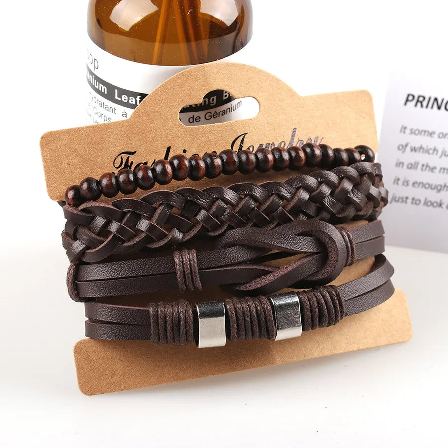 retro geometric pu leather knitting unisex bracelets
