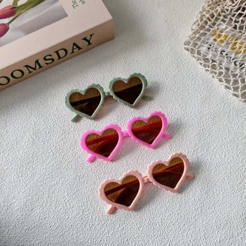 Sweet Simple Style Heart Shape UV400 Protection Resin Special-Shaped Mirror Full Frame Kids Sunglasses