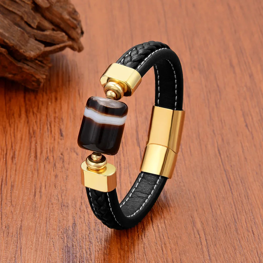 Casual Simple Style Geometric Leather rope Stone Metal Men's Bracelets