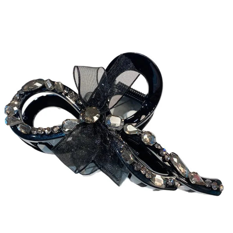 Elegant New Dongdaemun Black Lace Butterfly Knot Hair Clip For Women Large Size Updo Shark Clamp Hair Accessories