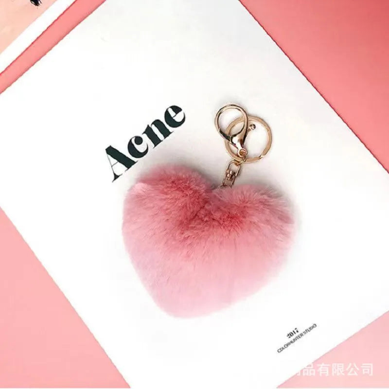 cute sweet solid color plush knitting keychain
