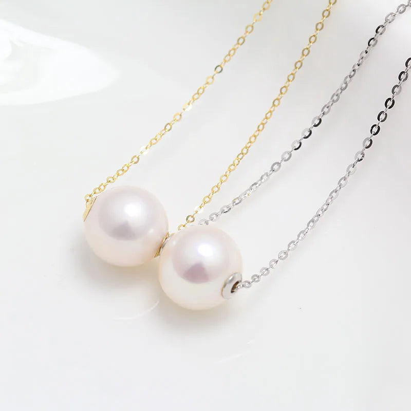 Freshwater Pearl Sterling Silver cable chain Solid Color Necklace