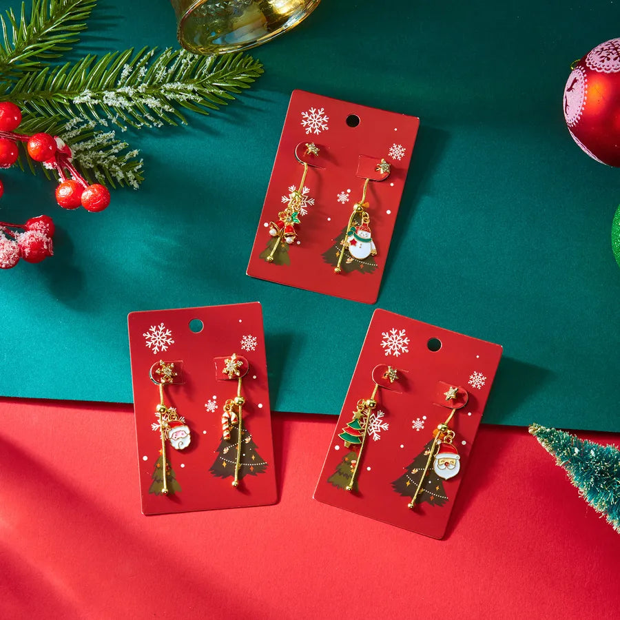 Adjustable Asymmetric Christmas Cartoon Character Dangle Earrings Fashionable Resin Studs For Women With Bell And Tassel