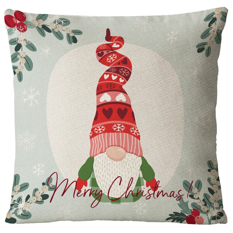 Christmas Glam Santa Claus Snowman Linen Pillow Cases Couch & Sofa Decor