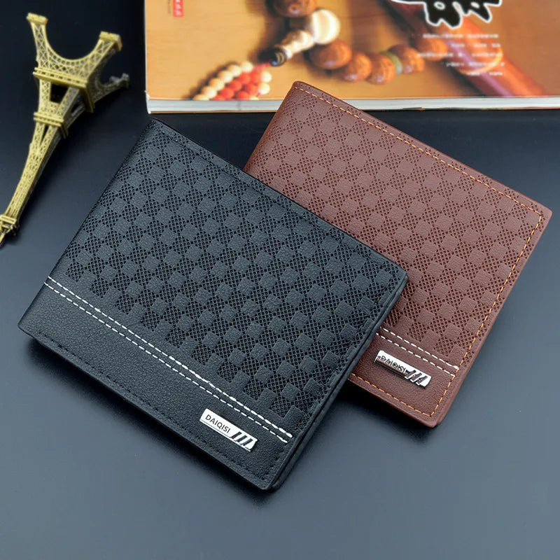 men's plaid pu leather open wallets