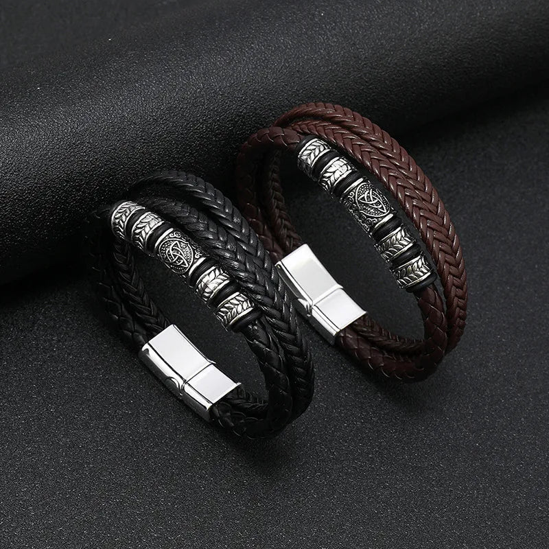 Retro Punk Geometric Pu Leather Alloy Leather Unisex Bracelets Men Cord & Leather Bracelets