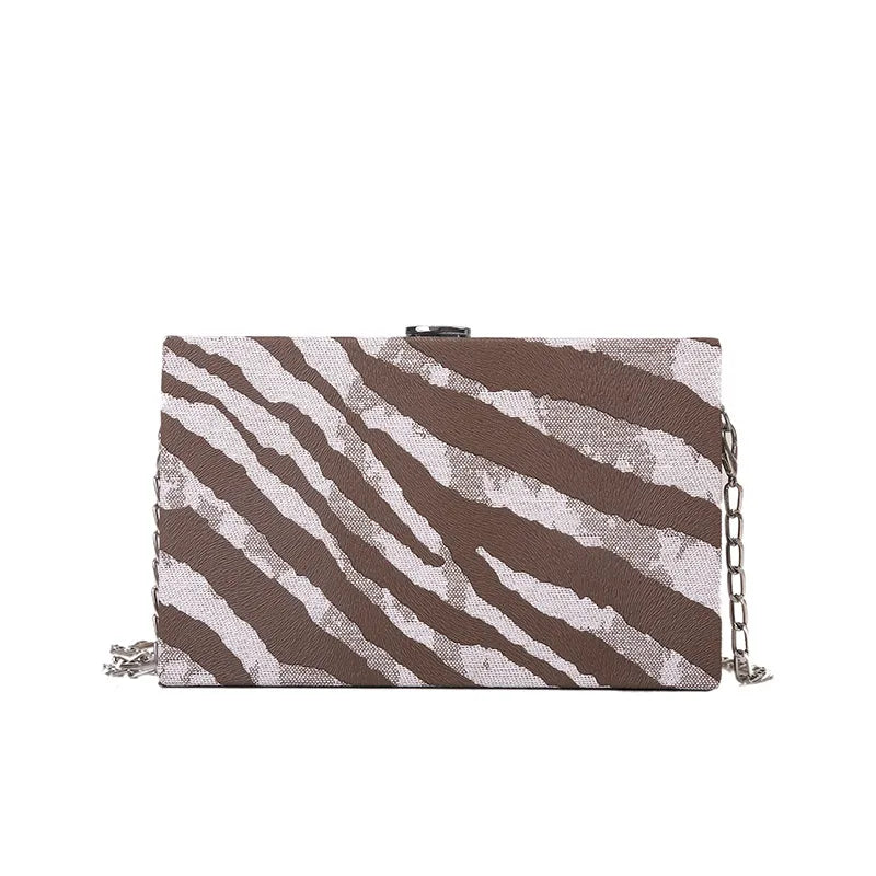 Fashionable Acrylic Box Bag Women's Crossbody Chain Strap Dinner Bag Stripe Color Block Square Shape Single Shoulder Bag