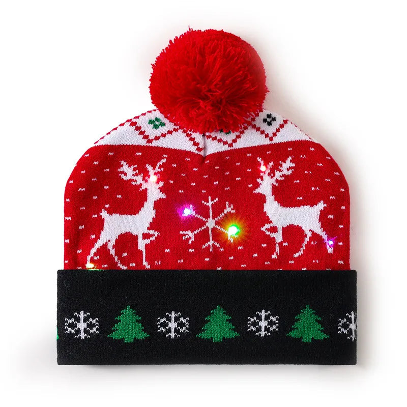 In Stock  Christmas Hat with Light Led Seven-Color Lights Adult Jacquard Hat Woolen Cap Men's and Women's Knitted Hat