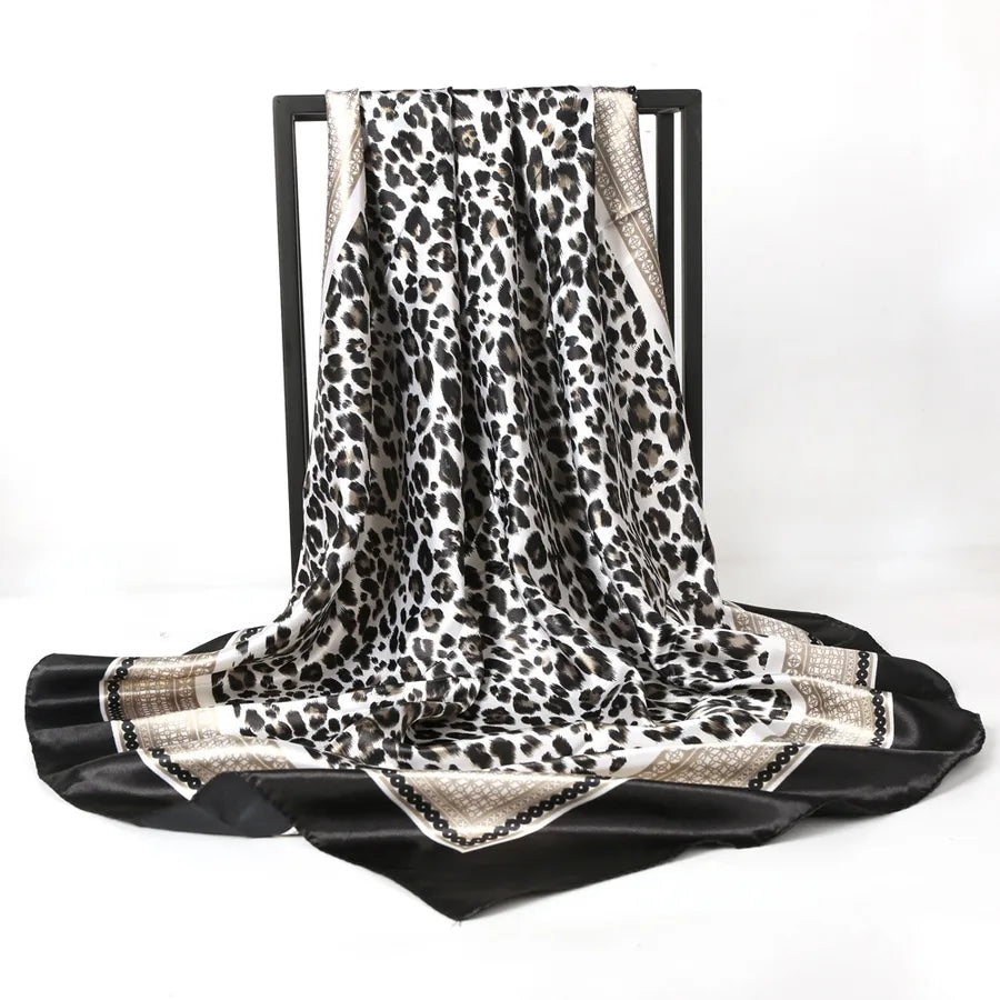 Women's Casual Leopard satin Printing Silk Scarf