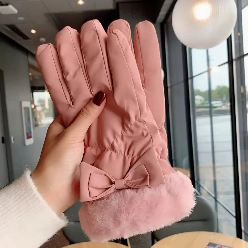 Warm gloves women's winter plus velvet padded suede autumn and winter cold-proof touch screen new cycling ski riding gloves