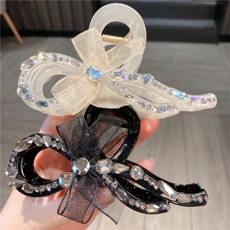 Elegant New Dongdaemun Black Lace Butterfly Knot Hair Clip For Women Large Size Updo Shark Clamp Hair Accessories