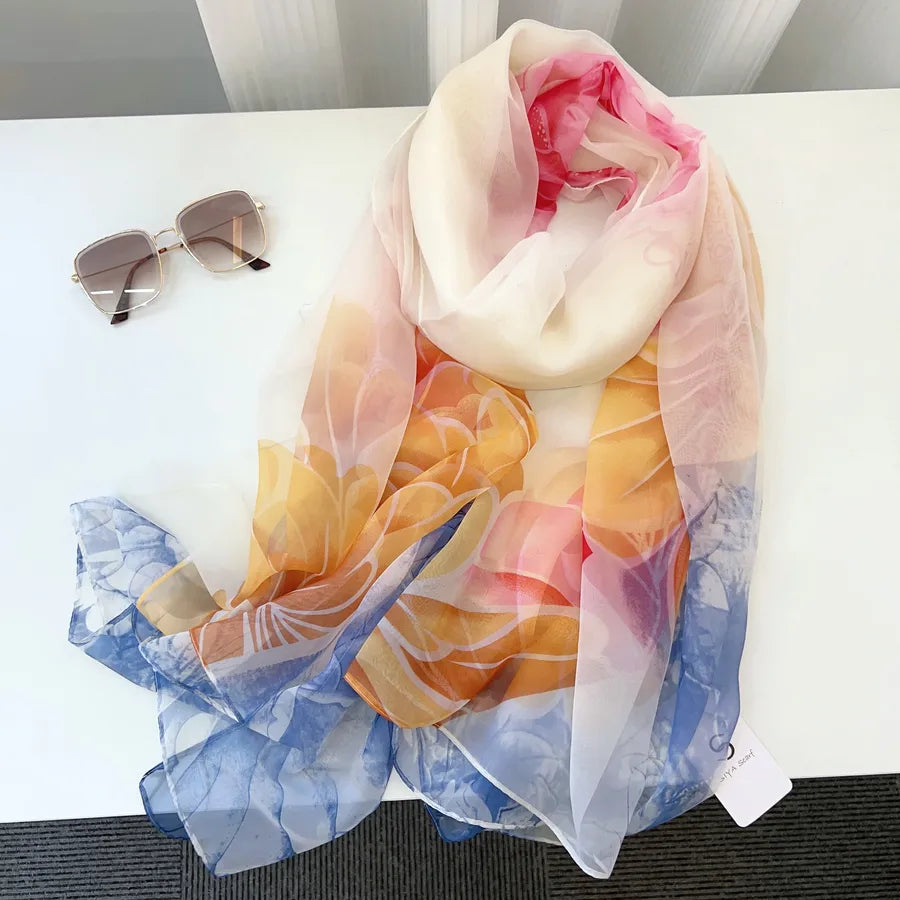 Women's Elegant Printing Polyester Chiffon Silk Scarf