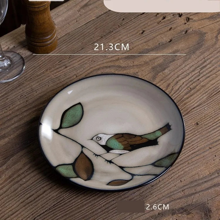 Retro Solid Color Flower ceramics Tableware 1 Piece
