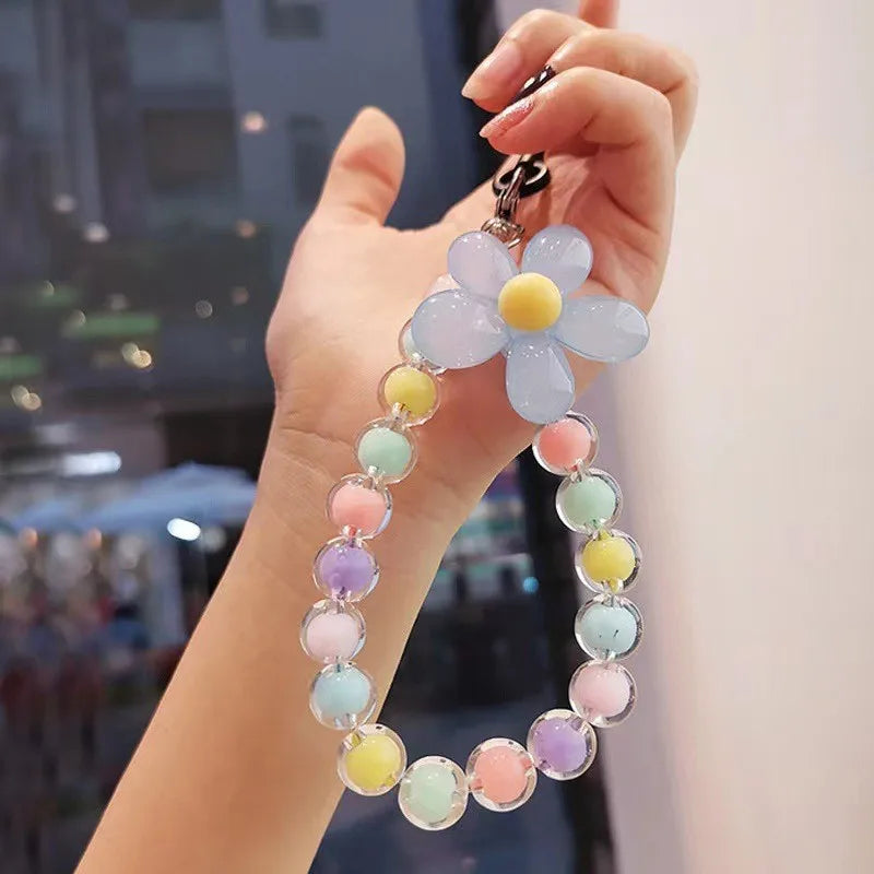 sweet flower plastic beaded mobile phone chain