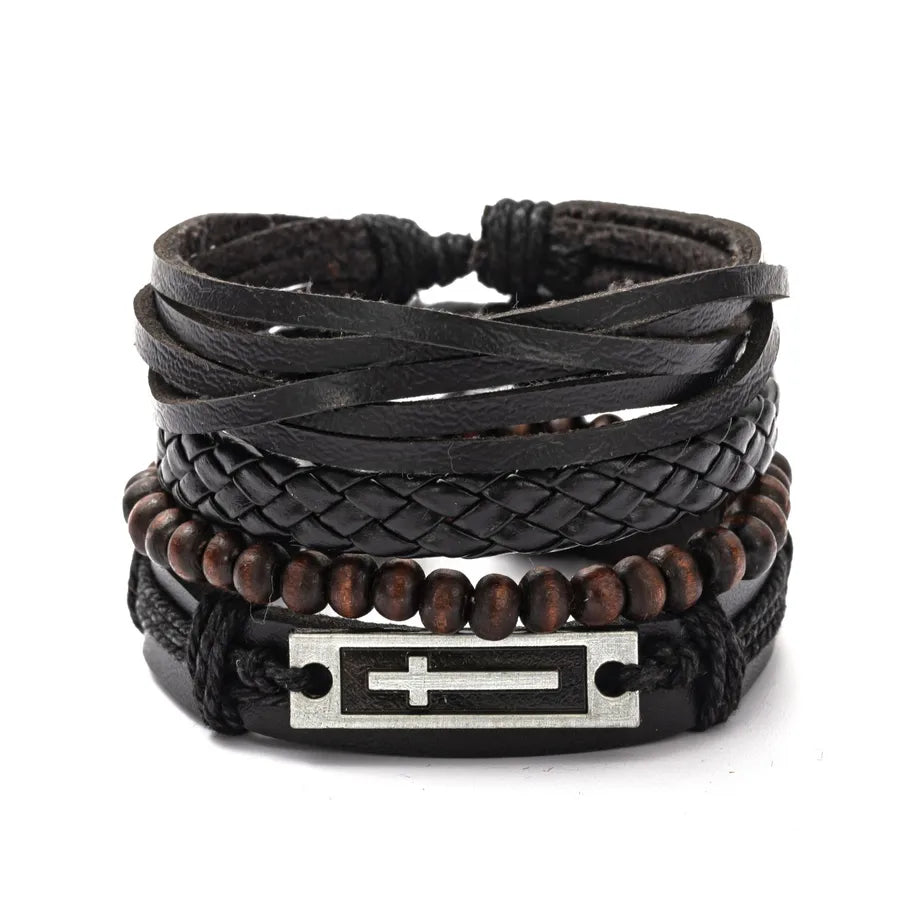 retro geometric pu leather knitting unisex bracelets