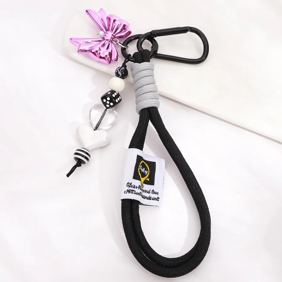 Cute Metal Keychain Pendant Beaded Bookbag Girl's Bag Charm  Style Cartoon Design Half Handmade Flower