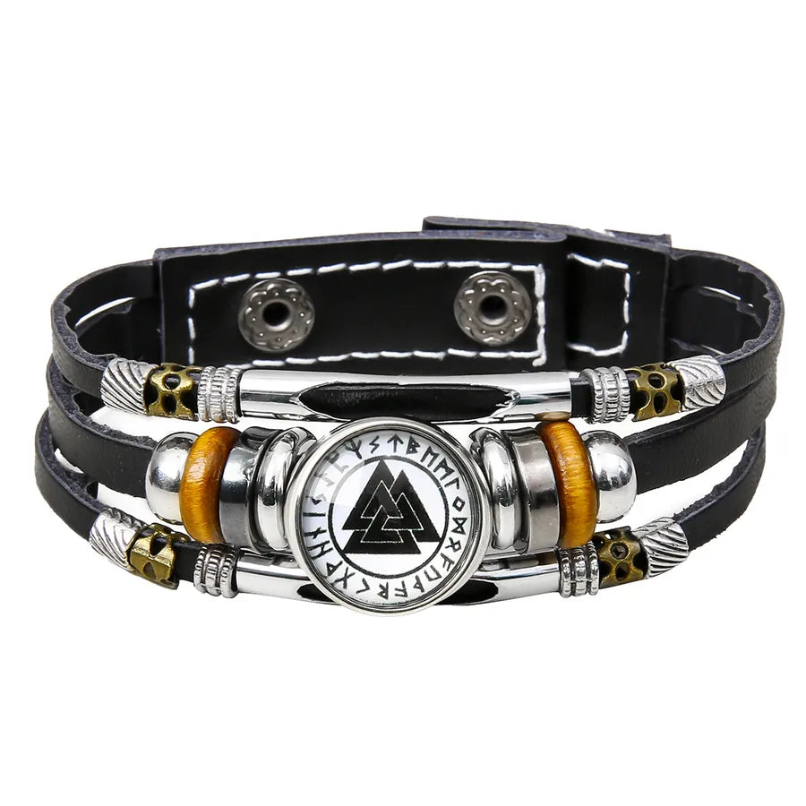 Hot Sale Viking Pirate Compass Pattern Leather Bracelet   Retro Multi-Layer Beaded Bracelet