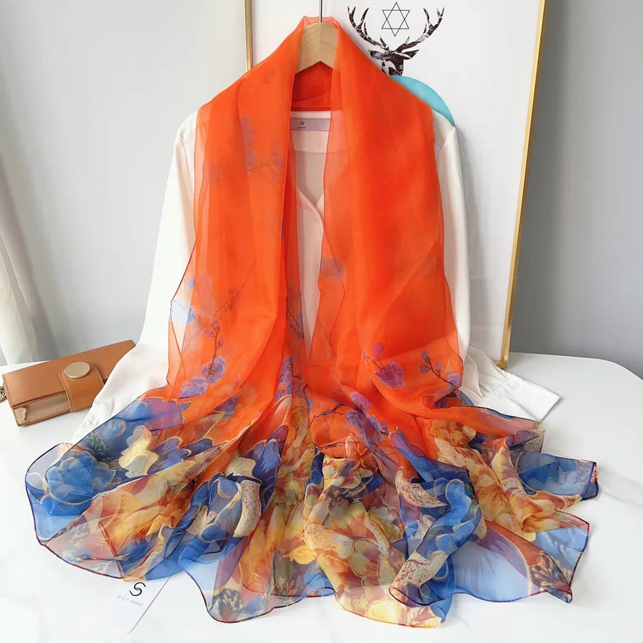 Women's Elegant Printing Polyester Chiffon Silk Scarf