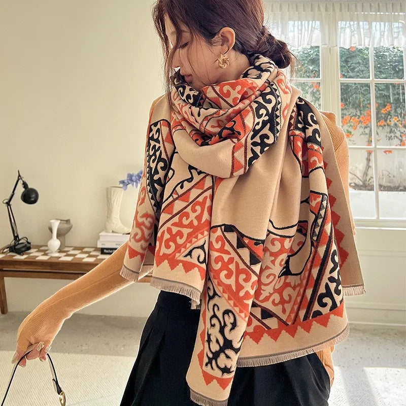 Unisex Basic Color Block Flower Acrylic Scarf