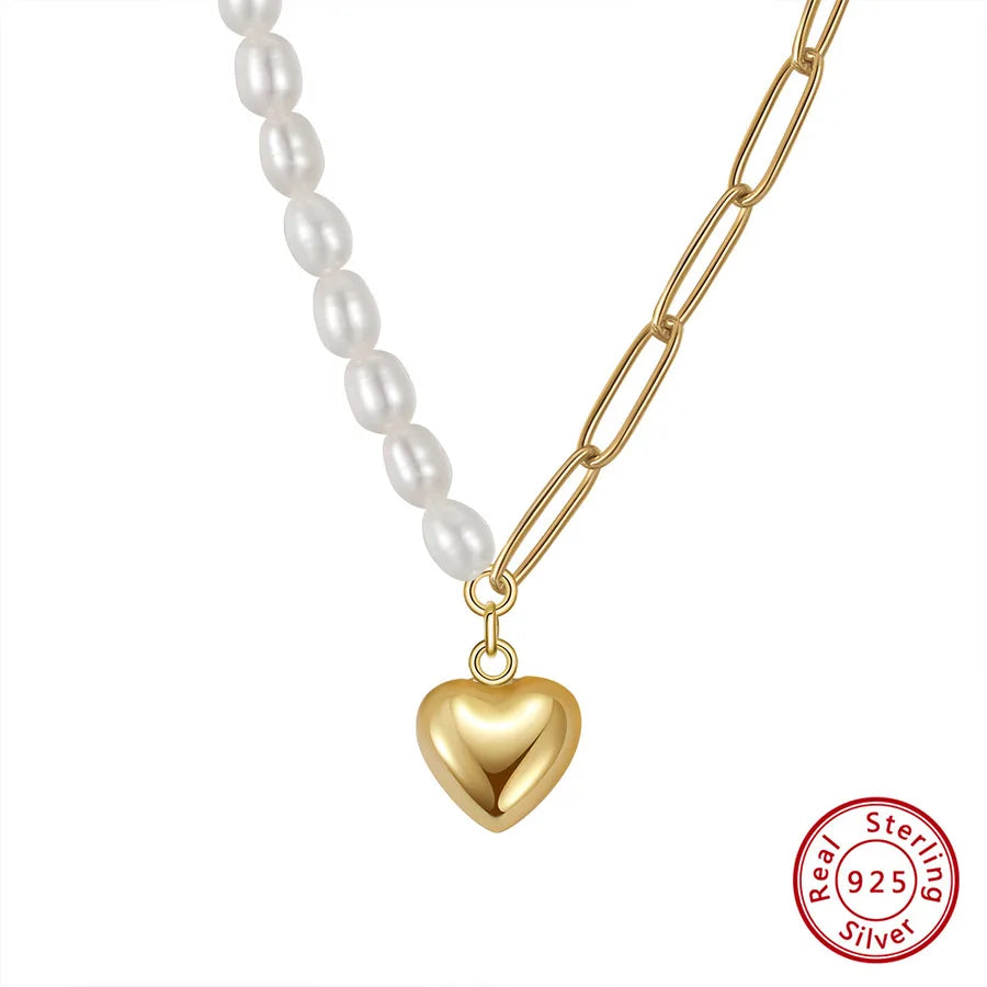925 Sterling Silver Freshwater Pearl cable chain Plating Geometric Double Layer Necklaces Pendant Necklace Necklace