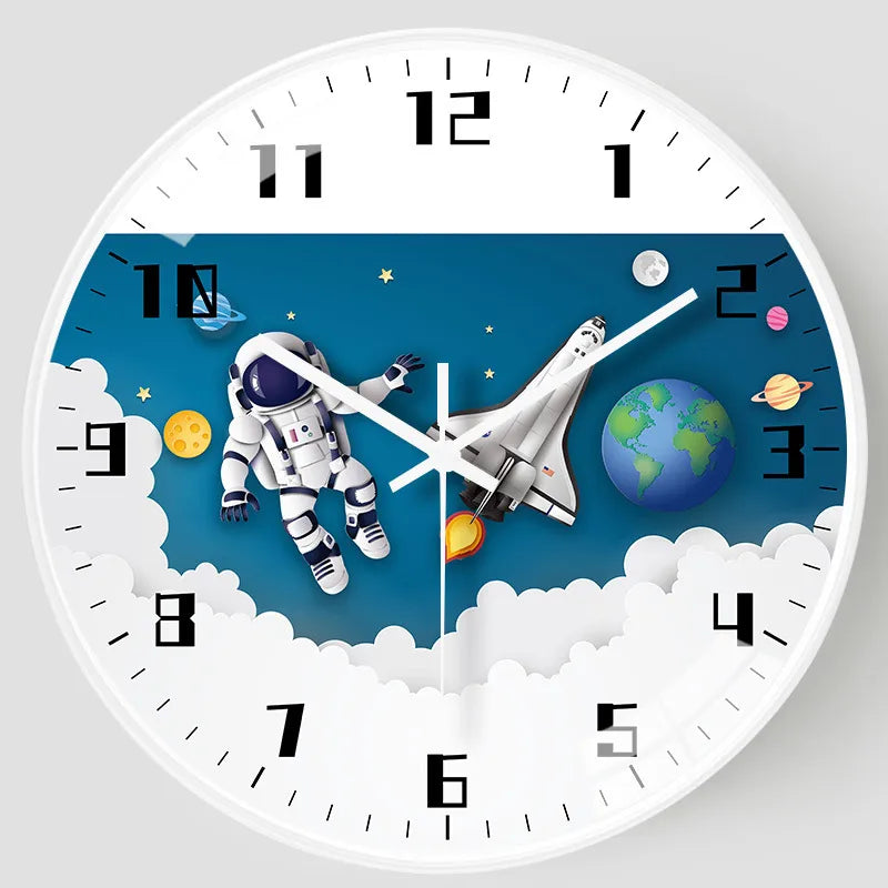 cute round astronaut plastic glass clock
