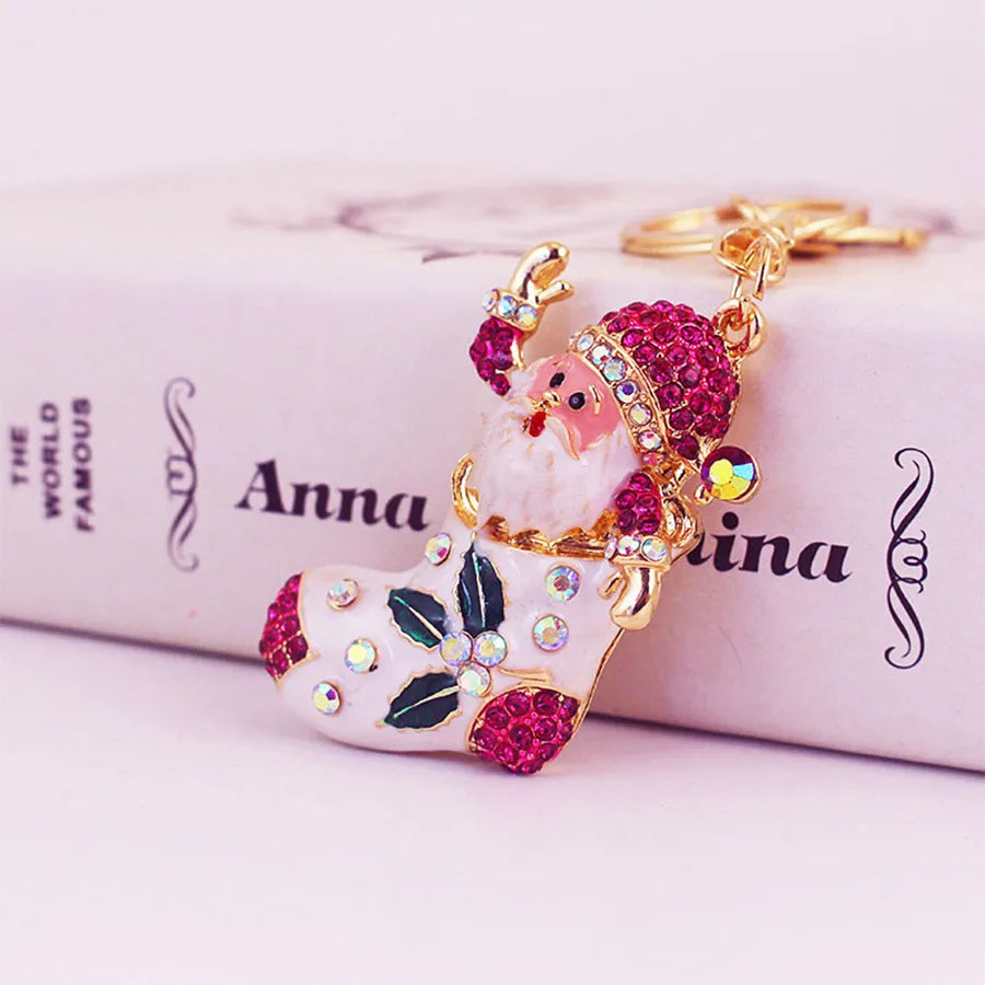 Cute Santa Claus Alloy Plating Inlay Rhinestones Christmas Unisex Bag Pendant Keychain