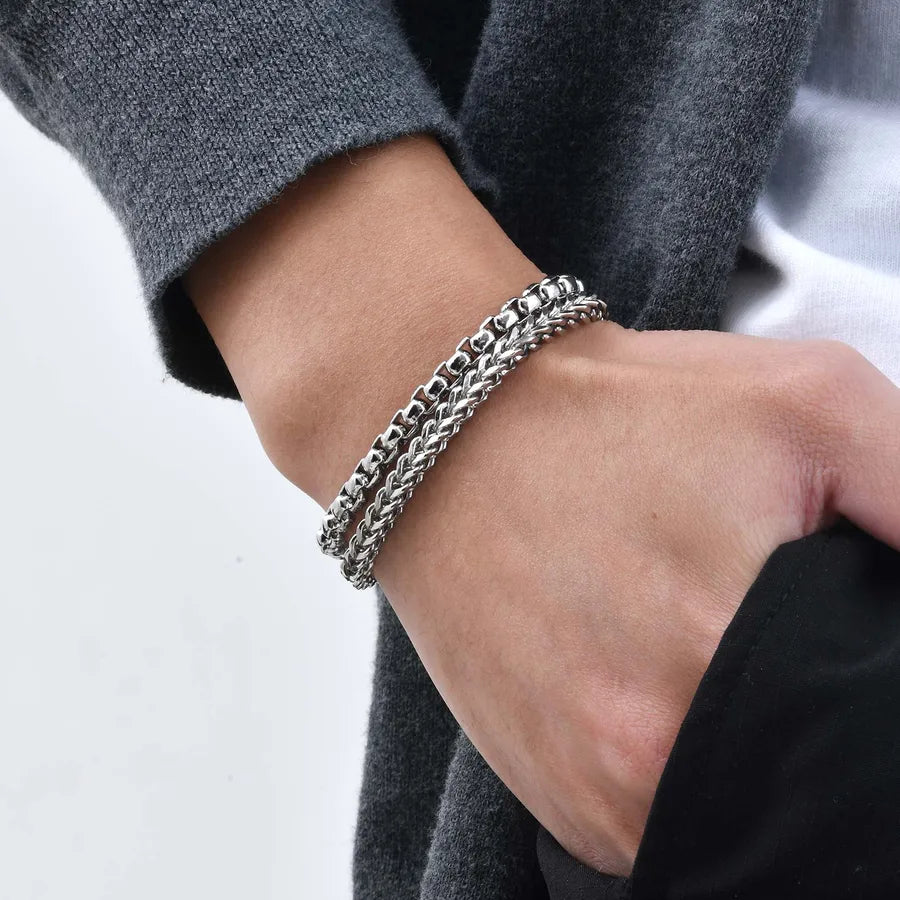 Hip-Hop Vintage Style Geometric 201 Stainless Steel Chain Men's Bracelets Men Chain Bracelets