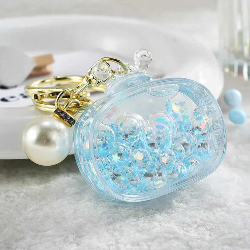 cartoon style geometric arylic plating artificial pearls women's bag pendant keychain