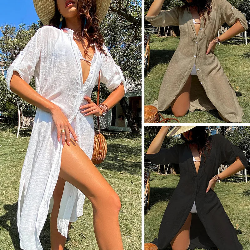 women's vacation solid color cover ups