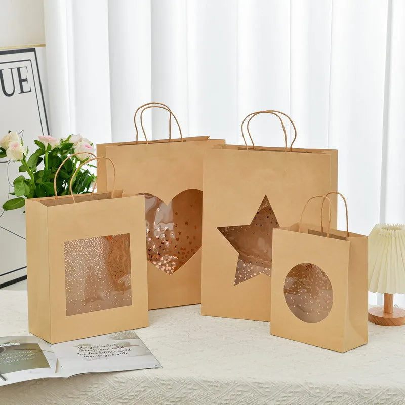 Creative Kraft Paper Gift Bag Handbag Window Shopping Birthday Simple Packaging Gift Bag