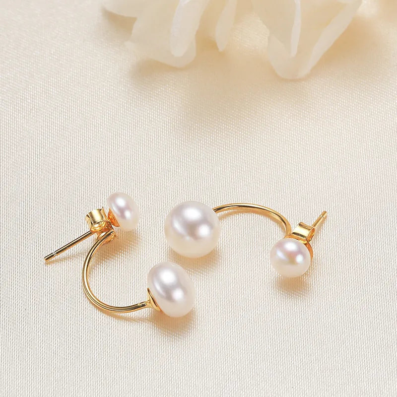 1 Pair 925 Sterling Silver Freshwater Pearl Copper Freshwater pearl earrings Geometric Ear Studs