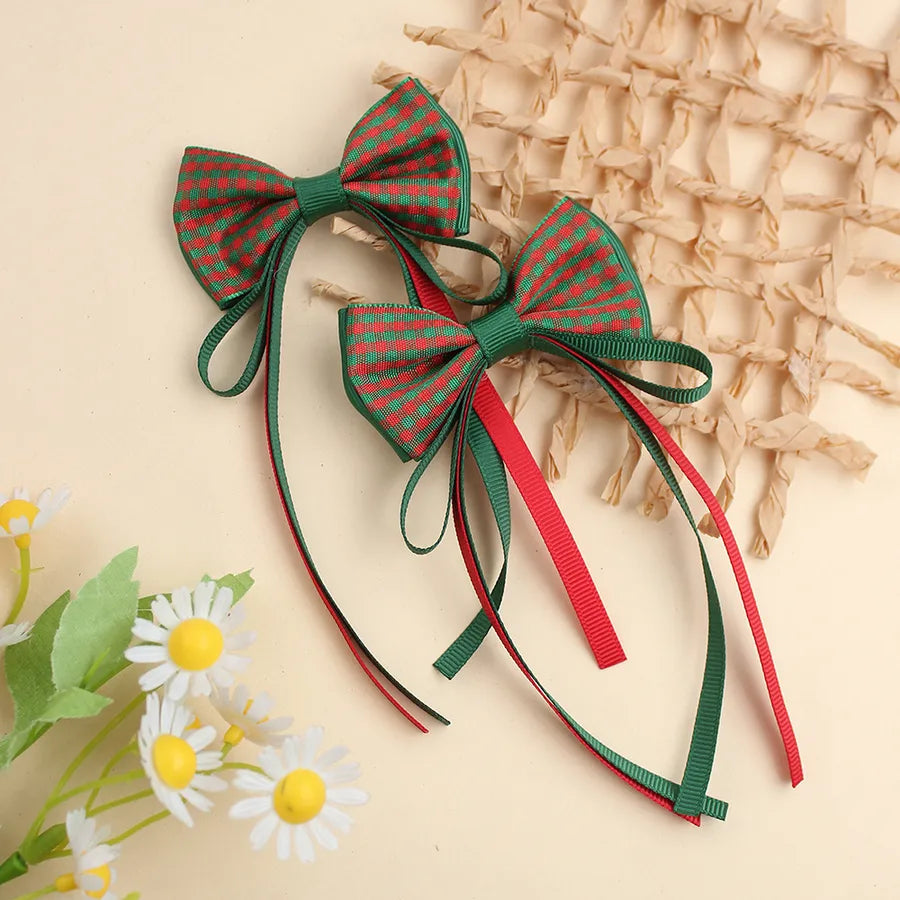 Plaid Ribbon Bow Fresh Plaid Pair Clip British   Spring New