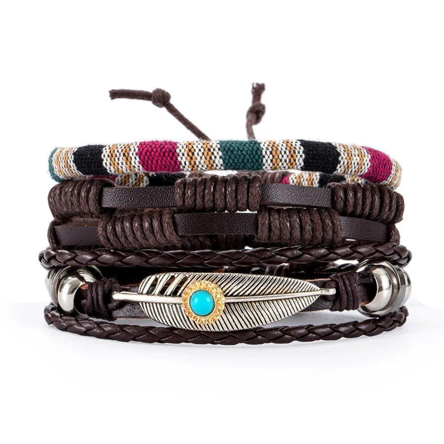 retro geometric pu leather knitting unisex bracelets