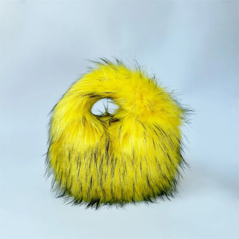 women's autumn&winter plush color block streetwear round magnetic buckle handbag