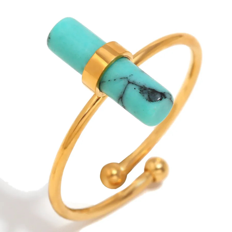 Wholesale Jewelry Beach Solid Color 304 Stainless Steel natural stone 18K Gold Plated Plating Rings