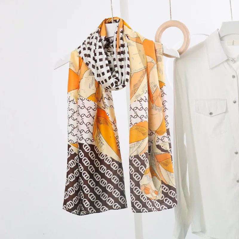 women's fashion letter plaid satin printing silk scarves