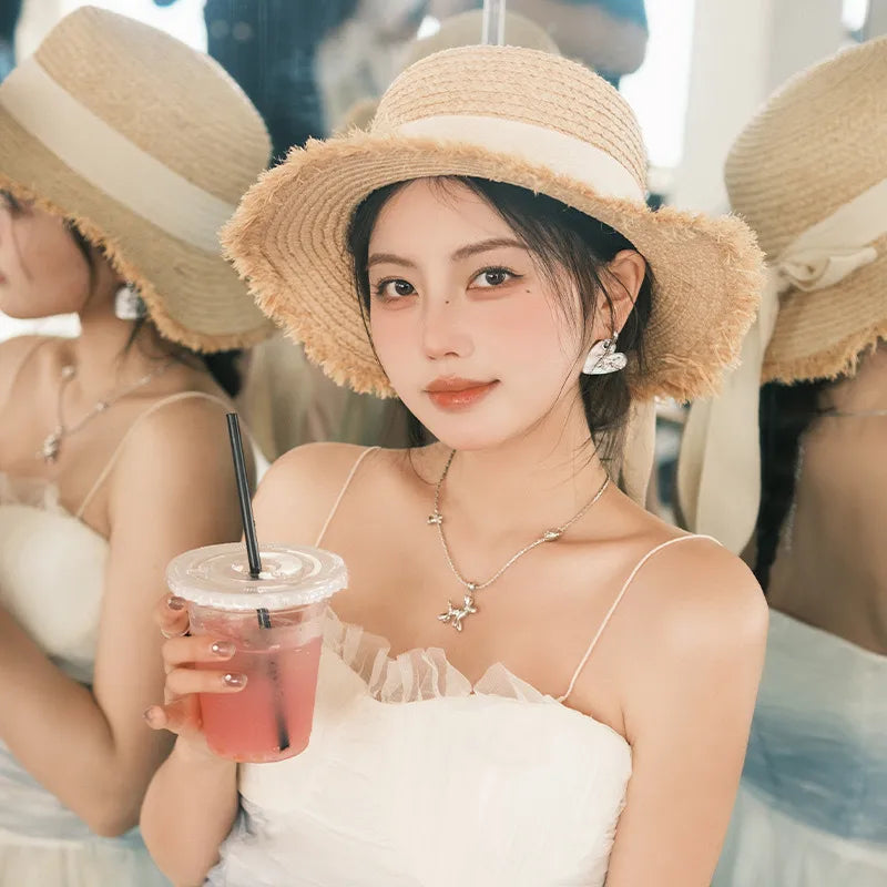 Women's Sweet Simple Style Solid Color Flat Eaves Straw Hat