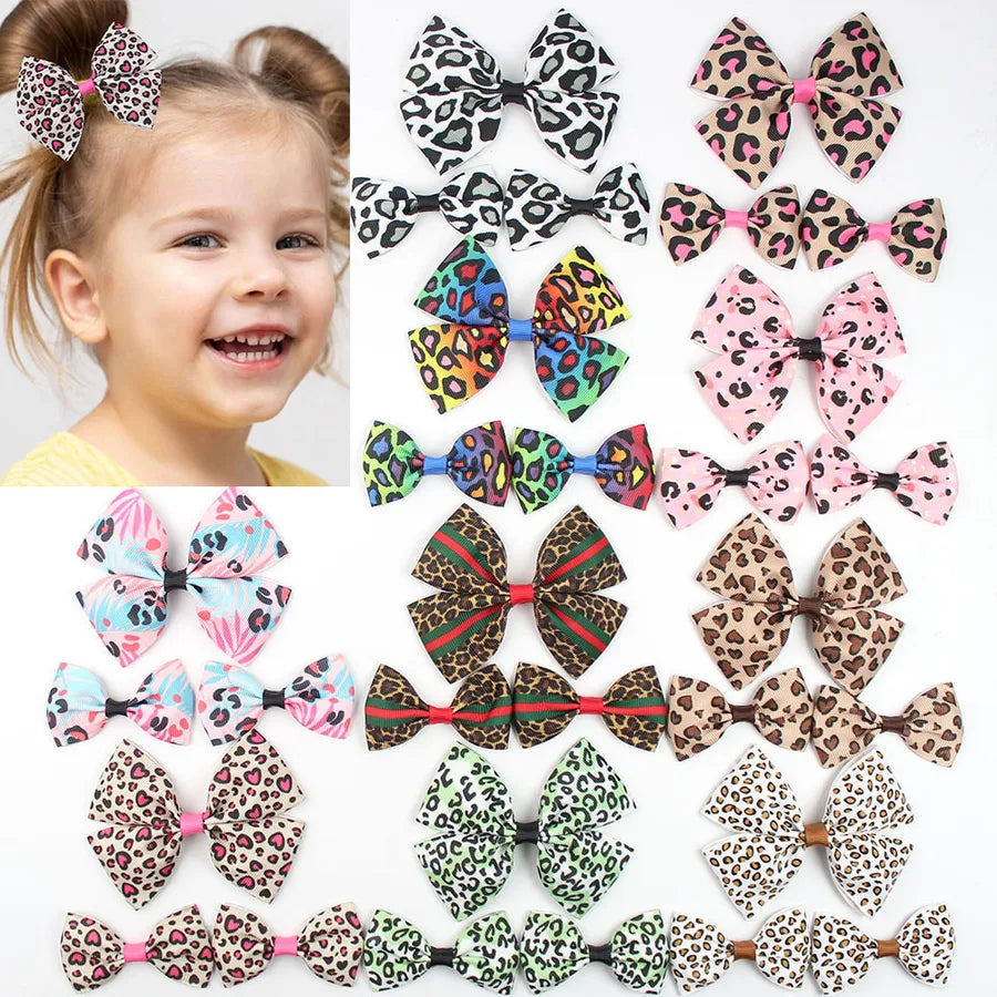 Explosions Retro Leopard Print Children's Boutique Bow Hairpin Printed Girl Hair Accessories One Big Two Small