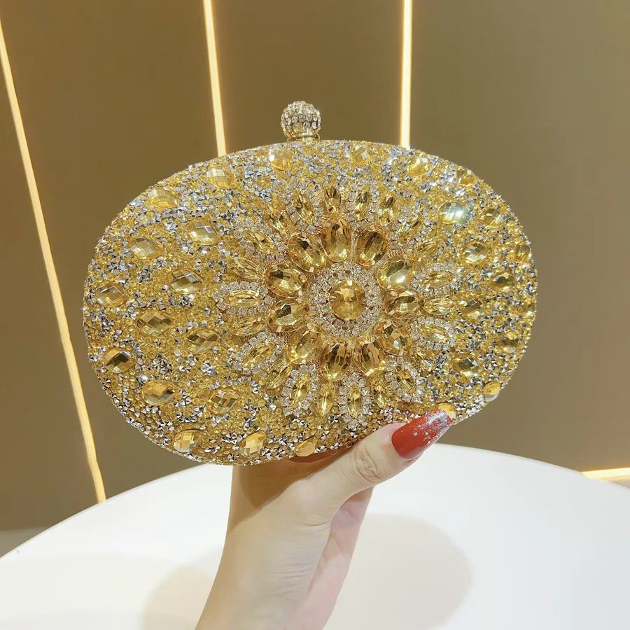 Elegant Diamond Embellished Mini Crossbody Evening Bag Luxury Polyester Round Cylinder Shape Fashion Chain Element
