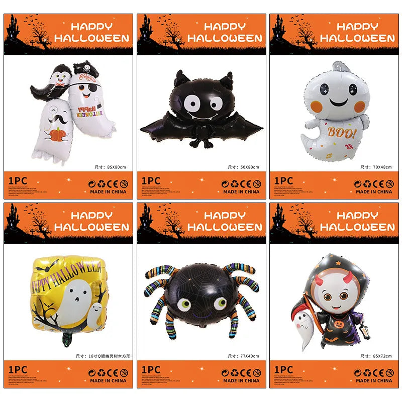 Halloween Decorations Pumpkin Spider Back Card Single Aluminum Foil Balloon Ghost Festival Skull Funny Bar Balloon