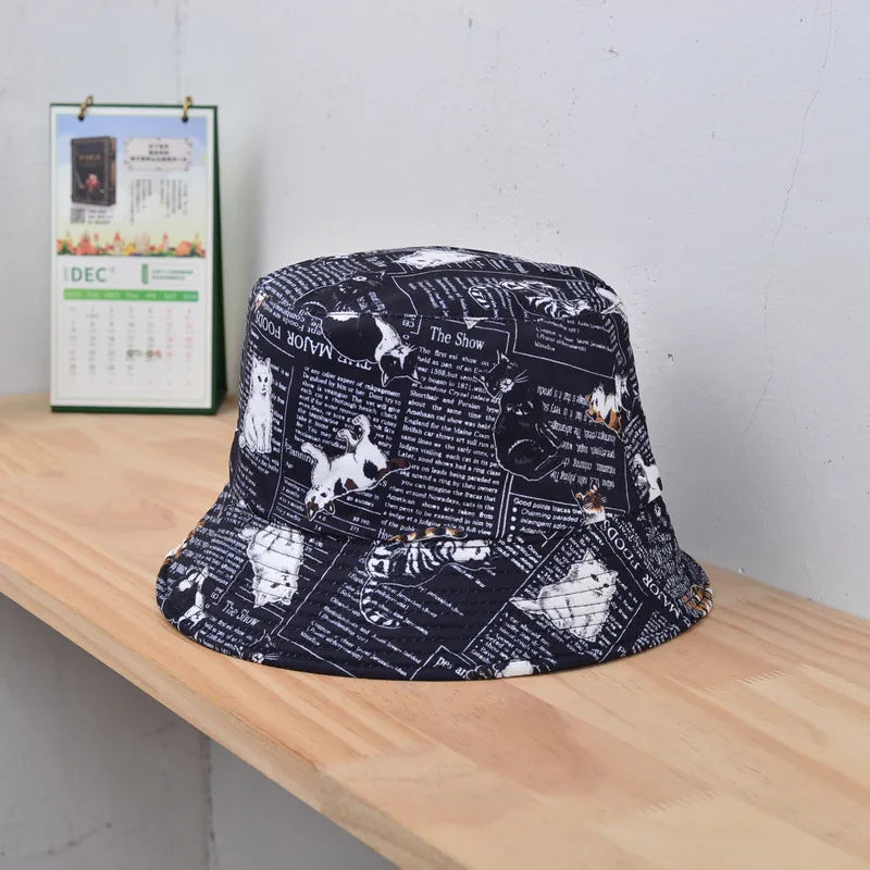 women's cute cat big eaves bucket hat
